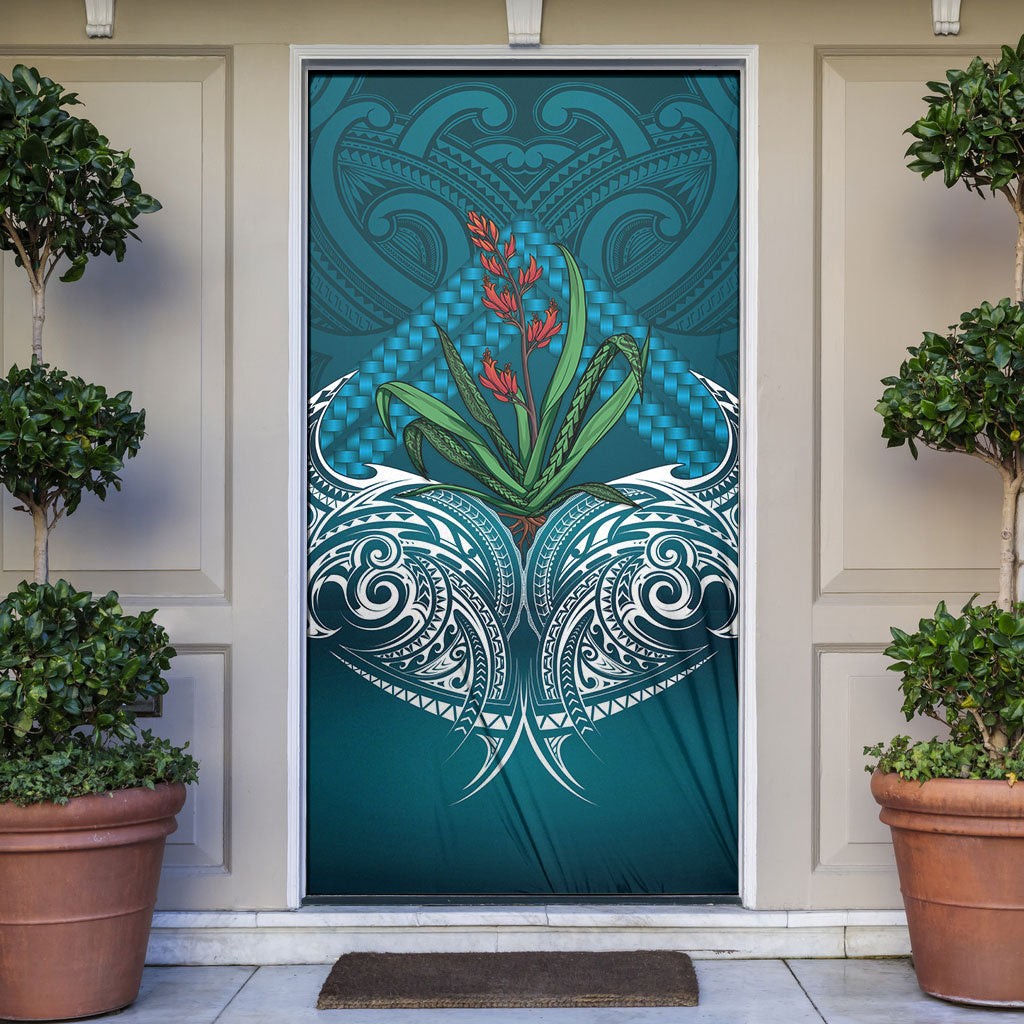 Rongoa Maori New Zealand Harakeke Door Cover NZ Weaving Pattern Dark Teal