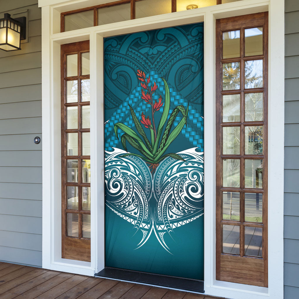 Rongoa Maori New Zealand Harakeke Door Cover NZ Weaving Pattern Dark Teal