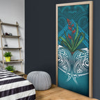 Rongoa Maori New Zealand Harakeke Door Cover NZ Weaving Pattern Dark Teal