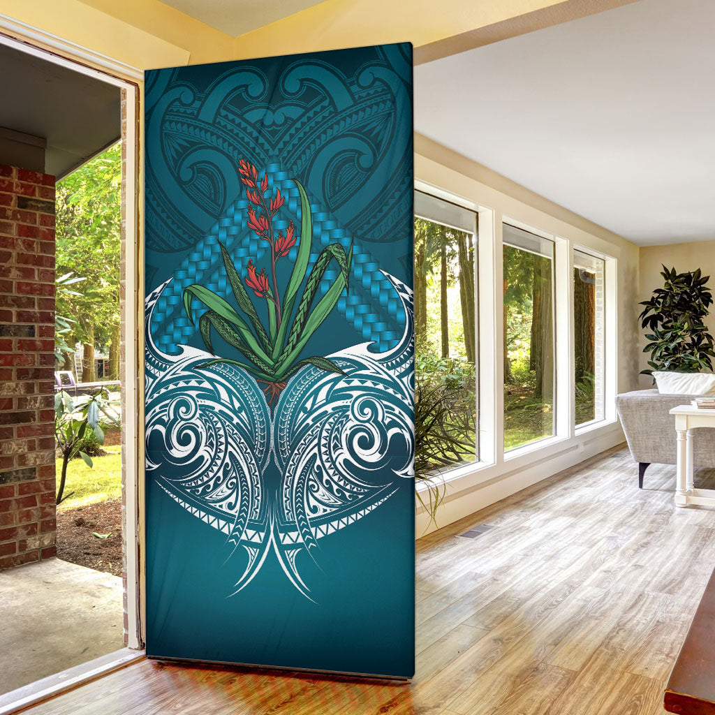 Rongoa Maori New Zealand Harakeke Door Cover NZ Weaving Pattern Dark Teal