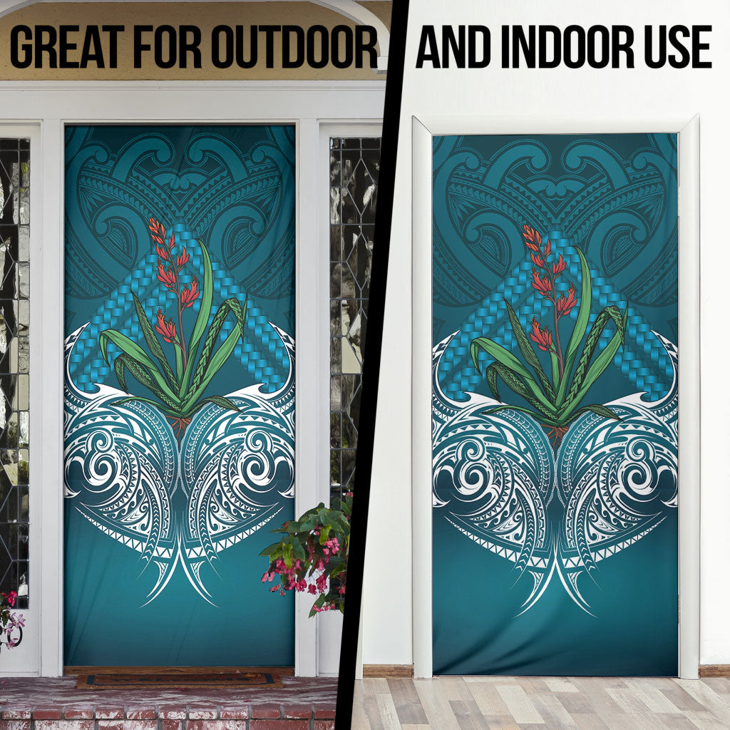Rongoa Maori New Zealand Harakeke Door Cover NZ Weaving Pattern Dark Teal