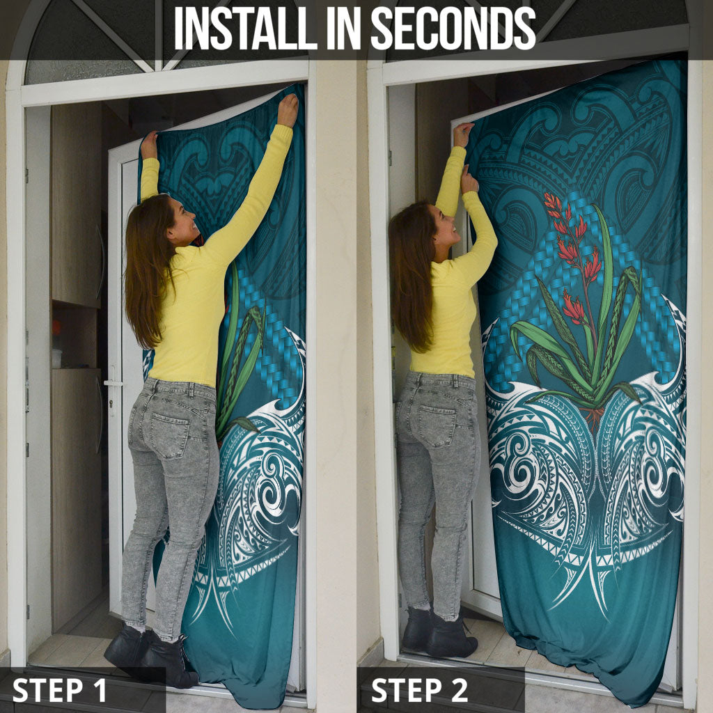 Rongoa Maori New Zealand Harakeke Door Cover NZ Weaving Pattern Dark Teal