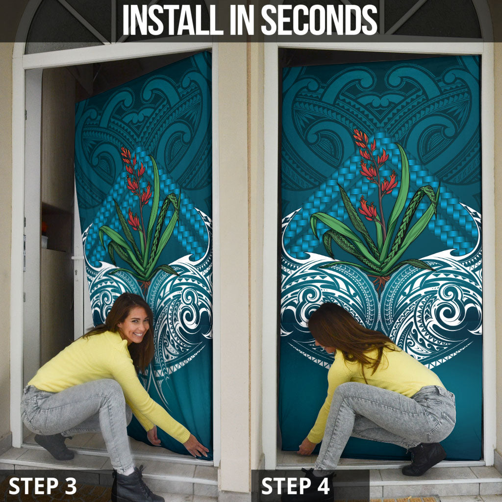 Rongoa Maori New Zealand Harakeke Door Cover NZ Weaving Pattern Dark Teal
