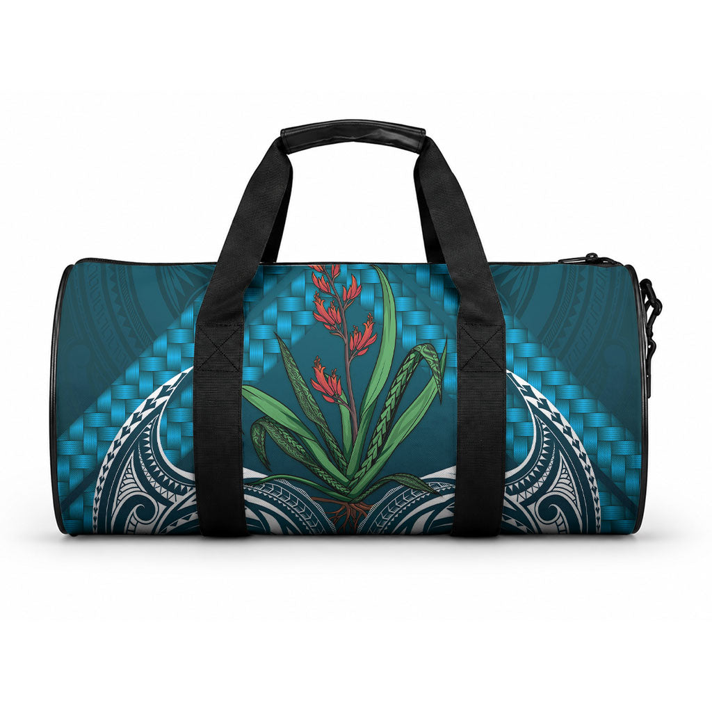 Rongoa Maori New Zealand Harakeke Duffle Bag NZ Weaving Pattern Dark Teal