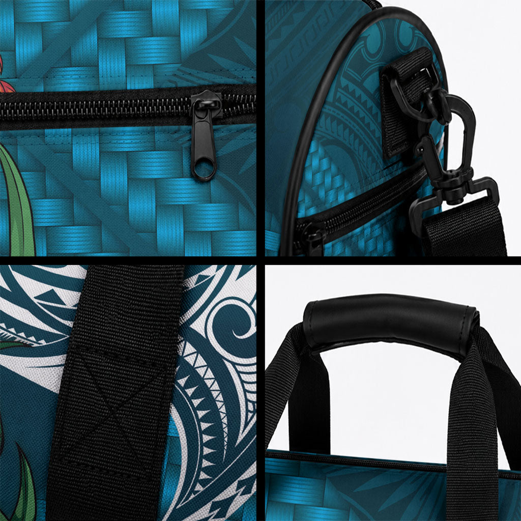 Rongoa Maori New Zealand Harakeke Duffle Bag NZ Weaving Pattern Dark Teal
