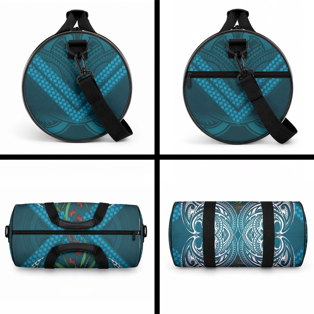 Rongoa Maori New Zealand Harakeke Duffle Bag NZ Weaving Pattern Dark Teal