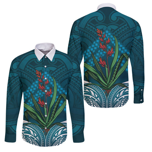 Rongoa Maori New Zealand Harakeke Family Matching Mermaid Dress and Hawaiian Shirt NZ Weaving Pattern Dark Teal