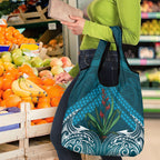 Rongoa Maori New Zealand Harakeke Grocery Bag NZ Weaving Pattern Dark Teal