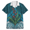 Rongoa Maori New Zealand Harakeke Hawaiian Shirt NZ Weaving Pattern Dark Teal