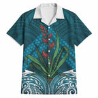 Rongoa Maori New Zealand Harakeke Hawaiian Shirt NZ Weaving Pattern Dark Teal