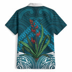 Rongoa Maori New Zealand Harakeke Hawaiian Shirt NZ Weaving Pattern Dark Teal