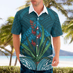 Rongoa Maori New Zealand Harakeke Hawaiian Shirt NZ Weaving Pattern Dark Teal