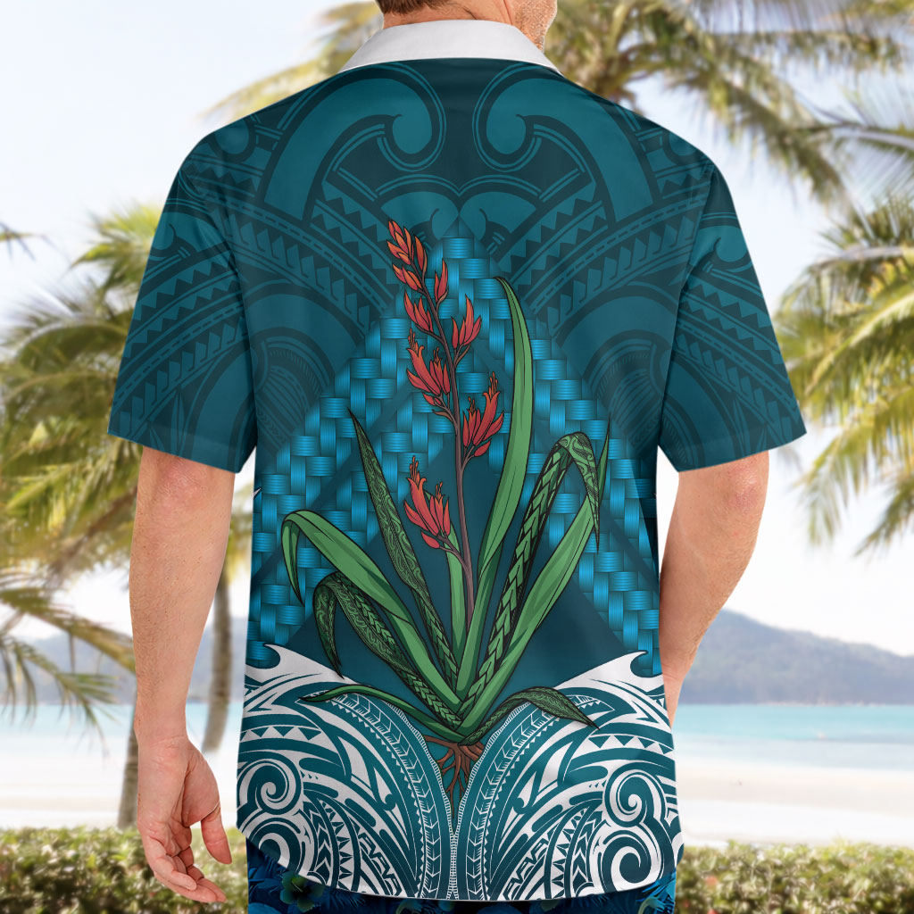 Rongoa Maori New Zealand Harakeke Hawaiian Shirt NZ Weaving Pattern Dark Teal