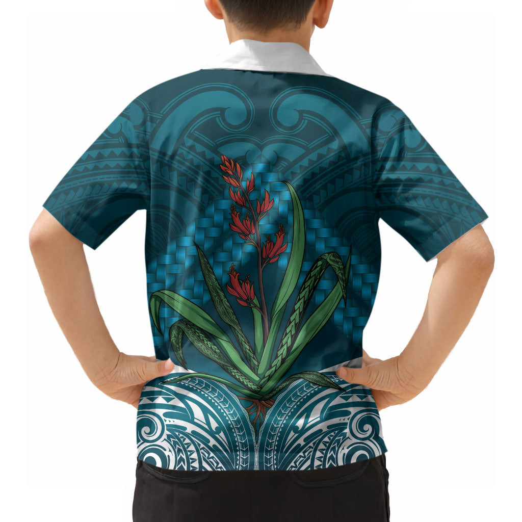 Rongoa Maori New Zealand Harakeke Hawaiian Shirt NZ Weaving Pattern Dark Teal