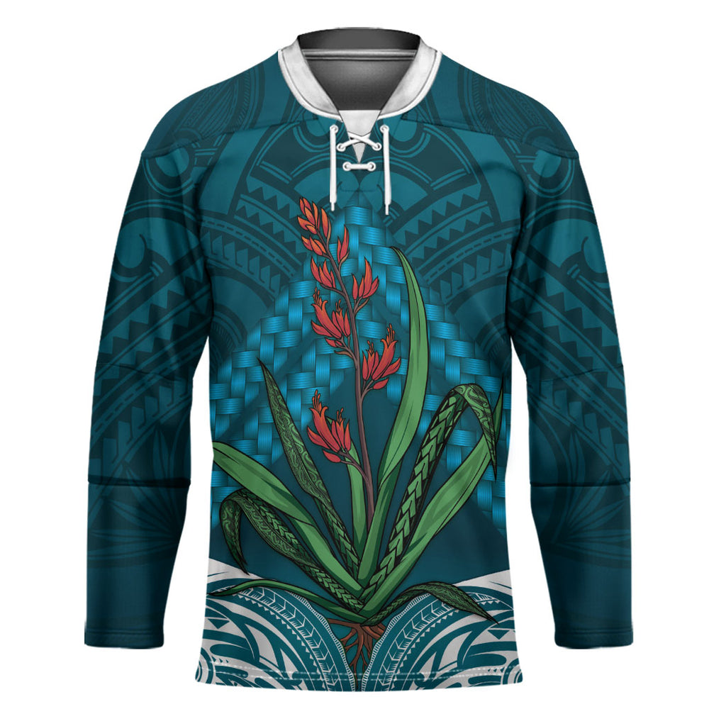 Rongoa Maori New Zealand Harakeke Hockey Jersey NZ Weaving Pattern Dark Teal