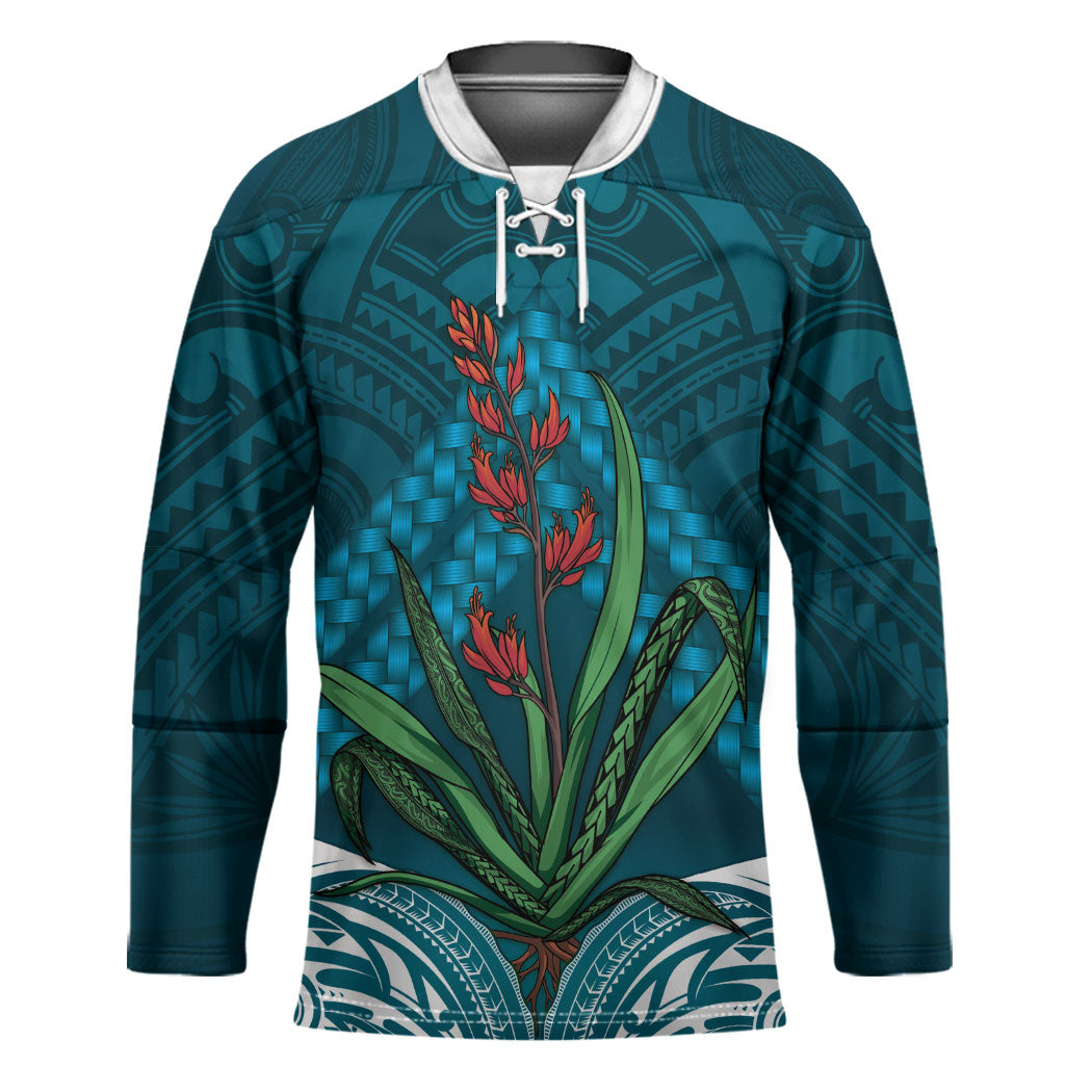 Rongoa Maori New Zealand Harakeke Hockey Jersey NZ Weaving Pattern Dark Teal