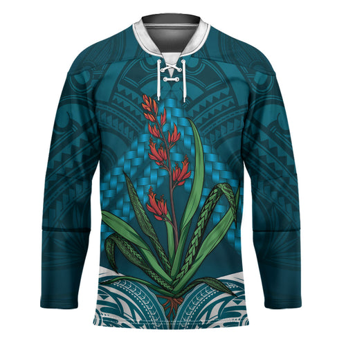 Rongoa Maori New Zealand Harakeke Hockey Jersey NZ Weaving Pattern Dark Teal
