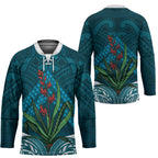 Rongoa Maori New Zealand Harakeke Hockey Jersey NZ Weaving Pattern Dark Teal