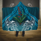 Rongoa Maori New Zealand Harakeke Hooded Blanket NZ Weaving Pattern Dark Teal
