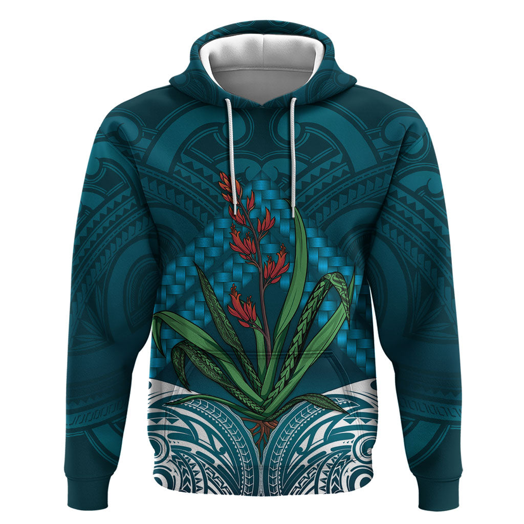 Rongoa Maori New Zealand Harakeke Hoodie NZ Weaving Pattern Dark Teal