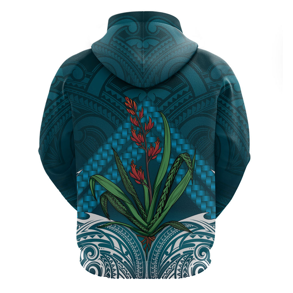 Rongoa Maori New Zealand Harakeke Hoodie NZ Weaving Pattern Dark Teal