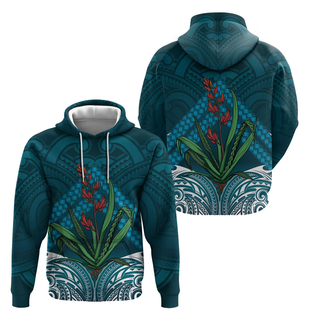 Rongoa Maori New Zealand Harakeke Hoodie NZ Weaving Pattern Dark Teal