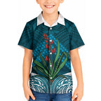 Rongoa Maori New Zealand Harakeke Kid Hawaiian Shirt NZ Weaving Pattern Dark Teal