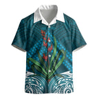 Rongoa Maori New Zealand Harakeke Kid Hawaiian Shirt NZ Weaving Pattern Dark Teal
