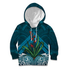 Rongoa Maori New Zealand Harakeke Kid Hoodie NZ Weaving Pattern Dark Teal