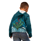 Rongoa Maori New Zealand Harakeke Kid Hoodie NZ Weaving Pattern Dark Teal