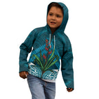 Rongoa Maori New Zealand Harakeke Kid Hoodie NZ Weaving Pattern Dark Teal