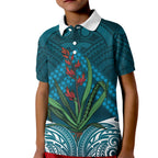 Rongoa Maori New Zealand Harakeke Kid Polo Shirt NZ Weaving Pattern Dark Teal