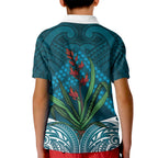 Rongoa Maori New Zealand Harakeke Kid Polo Shirt NZ Weaving Pattern Dark Teal