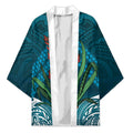 Rongoa Maori New Zealand Harakeke Kimono NZ Weaving Pattern Dark Teal