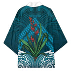 Rongoa Maori New Zealand Harakeke Kimono NZ Weaving Pattern Dark Teal