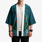 Rongoa Maori New Zealand Harakeke Kimono NZ Weaving Pattern Dark Teal