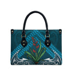 Rongoa Maori New Zealand Harakeke Leather Bag NZ Weaving Pattern Dark Teal
