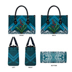 Rongoa Maori New Zealand Harakeke Leather Bag NZ Weaving Pattern Dark Teal