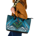 Rongoa Maori New Zealand Harakeke Leather Tote Bag NZ Weaving Pattern Dark Teal