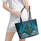 Rongoa Maori New Zealand Harakeke Leather Tote Bag NZ Weaving Pattern Dark Teal