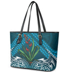 Rongoa Maori New Zealand Harakeke Leather Tote Bag NZ Weaving Pattern Dark Teal