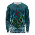 Rongoa Maori New Zealand Harakeke Long Sleeve Shirt NZ Weaving Pattern Dark Teal