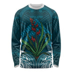 Rongoa Maori New Zealand Harakeke Long Sleeve Shirt NZ Weaving Pattern Dark Teal