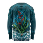 Rongoa Maori New Zealand Harakeke Long Sleeve Shirt NZ Weaving Pattern Dark Teal