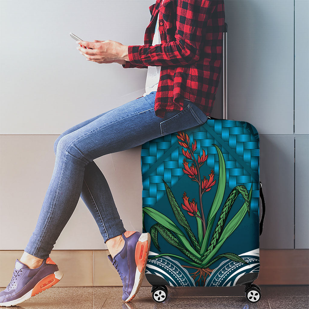 Rongoa Maori New Zealand Harakeke Luggage Cover NZ Weaving Pattern Dark Teal
