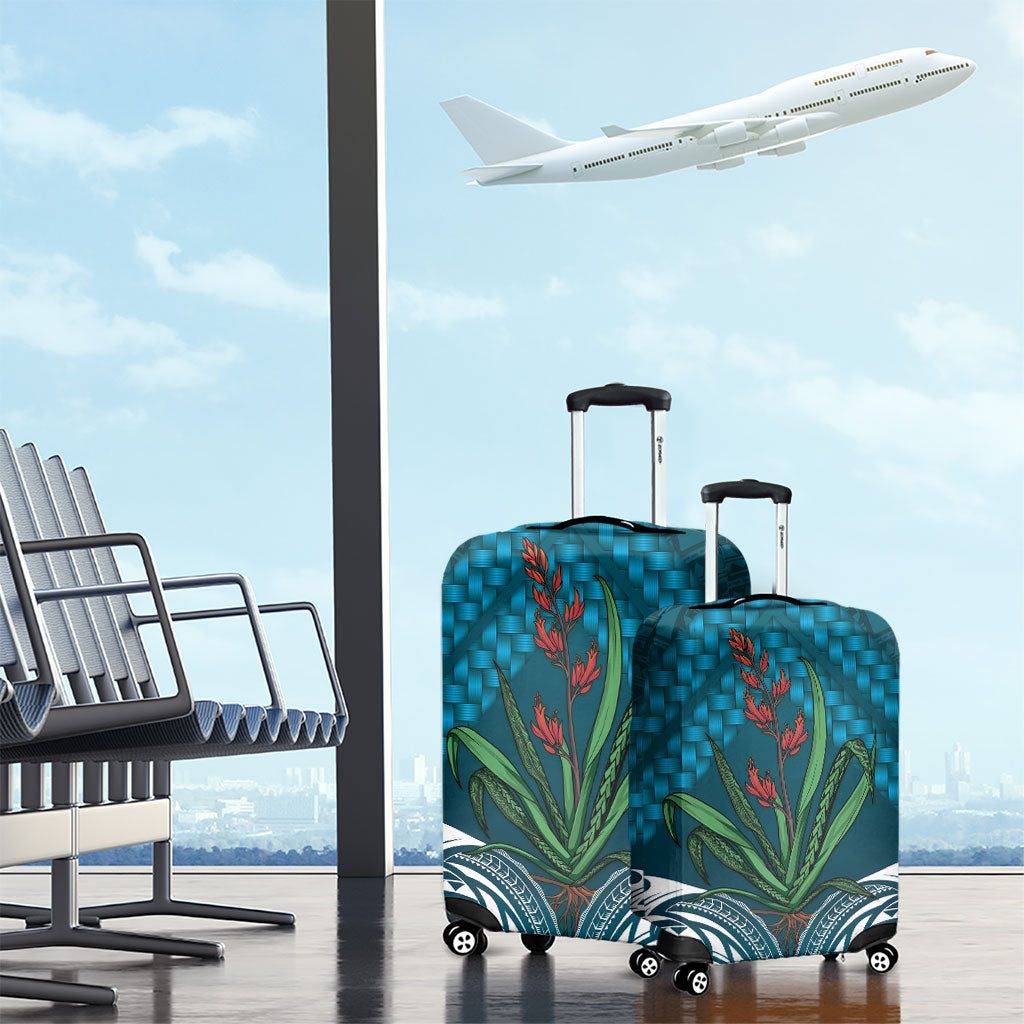 Rongoa Maori New Zealand Harakeke Luggage Cover NZ Weaving Pattern Dark Teal