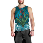 Rongoa Maori New Zealand Harakeke Men Tank Top NZ Weaving Pattern Dark Teal