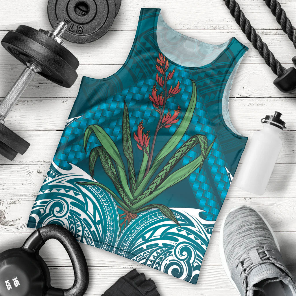 Rongoa Maori New Zealand Harakeke Men Tank Top NZ Weaving Pattern Dark Teal