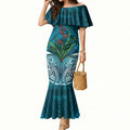 Rongoa Maori New Zealand Harakeke Mermaid Dress NZ Weaving Pattern Dark Teal