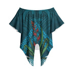 Rongoa Maori New Zealand Harakeke Off Shoulder Wrap Waist Top NZ Weaving Pattern Dark Teal